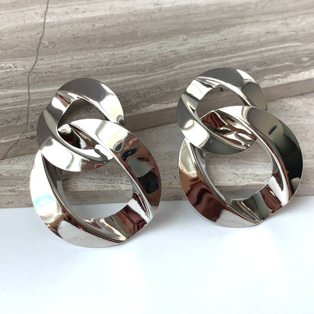 NEW ~ Anthropologie Oversized Silver Double Hoop Earrings